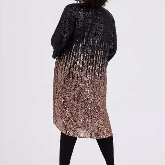 Torrid Hi-Lo Ombre Kimono - Sequin Black & Gold Size 0 (Large/12) - Picture 3 of 8